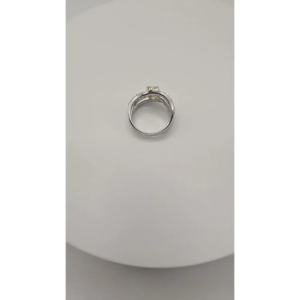 Elegant Silver Ring with Yellow Gemstone and Clear Crystals Size 7 - Picture 5 of 8